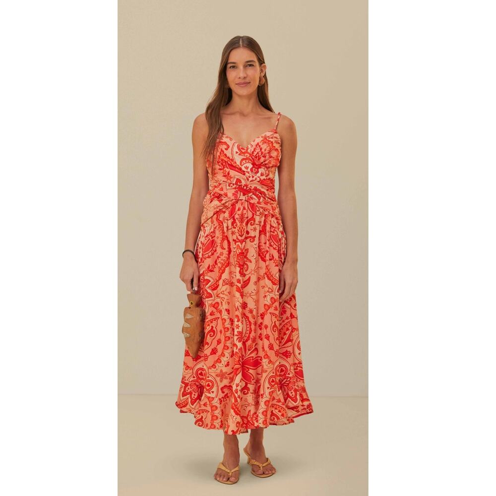 Farm Rio Red Jaipur Crossover Maxi Dress Size Small